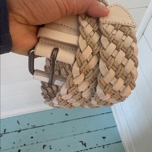 Gap Size S Generous BraidedWoven Belt Leather Natural Fibre White Preppy Summer